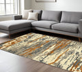 9 X 13 Orange Ivory And Green Wool Abstract Hand Tufted Area Rug