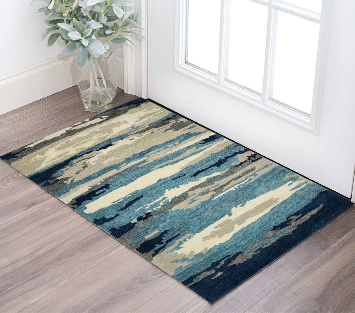 2 X 3 Blue Gray And Ivory Wool Abstract Hand Tufted Area Rug