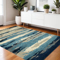 4 X 6 Blue Gray And Ivory Wool Abstract Hand Tufted Area Rug
