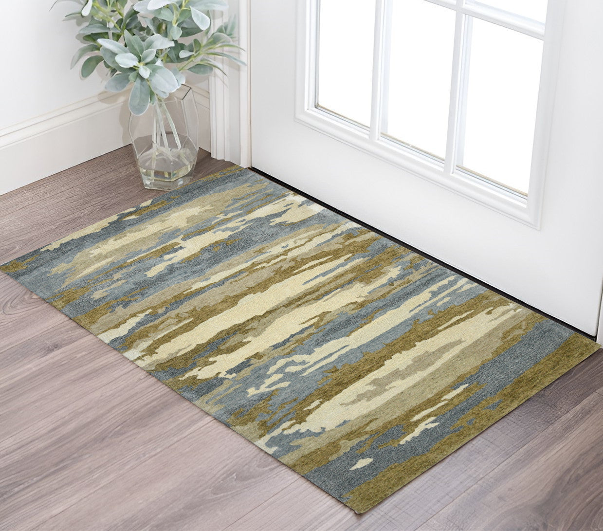 2 X 3 Light Blue Ivory And Brown Wool Abstract Hand Tufted Area Rug