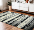 4 X 6 Dark Gray Black And Ivory Wool Abstract Hand Tufted Area Rug
