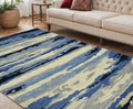 5 X 8 Navy Blue Ivory And Gray Wool Abstract Hand Tufted Area Rug