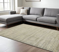 9 X 12 Beige And Brown Wool Striped Hand Woven Area Rug