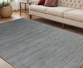 5 X 8 Silver And Blue Wool Striped Hand Woven Area Rug