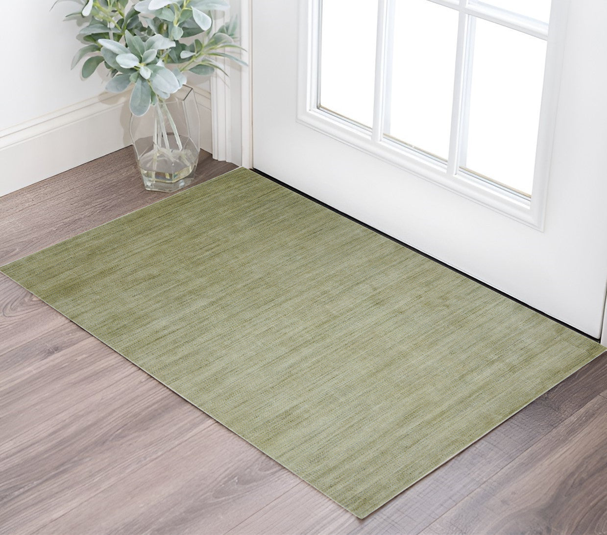 3 X 5 Green And Sage Wool Striped Hand Woven Area Rug