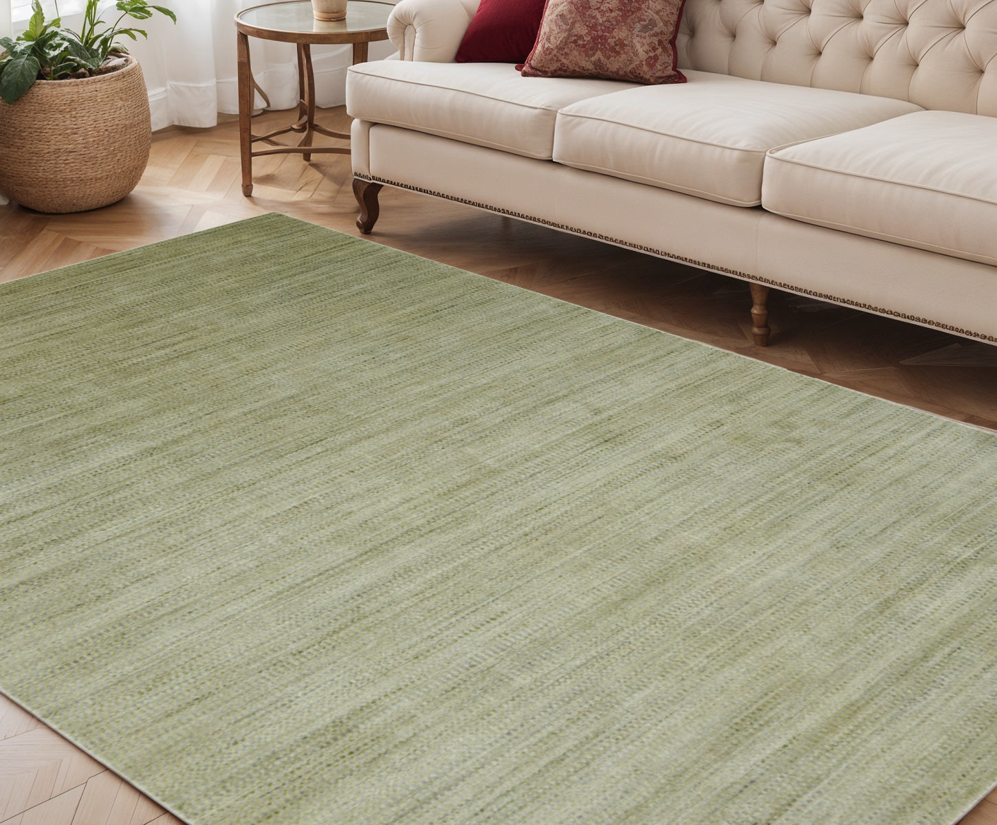 5 X 8 Green And Sage Wool Striped Hand Woven Area Rug
