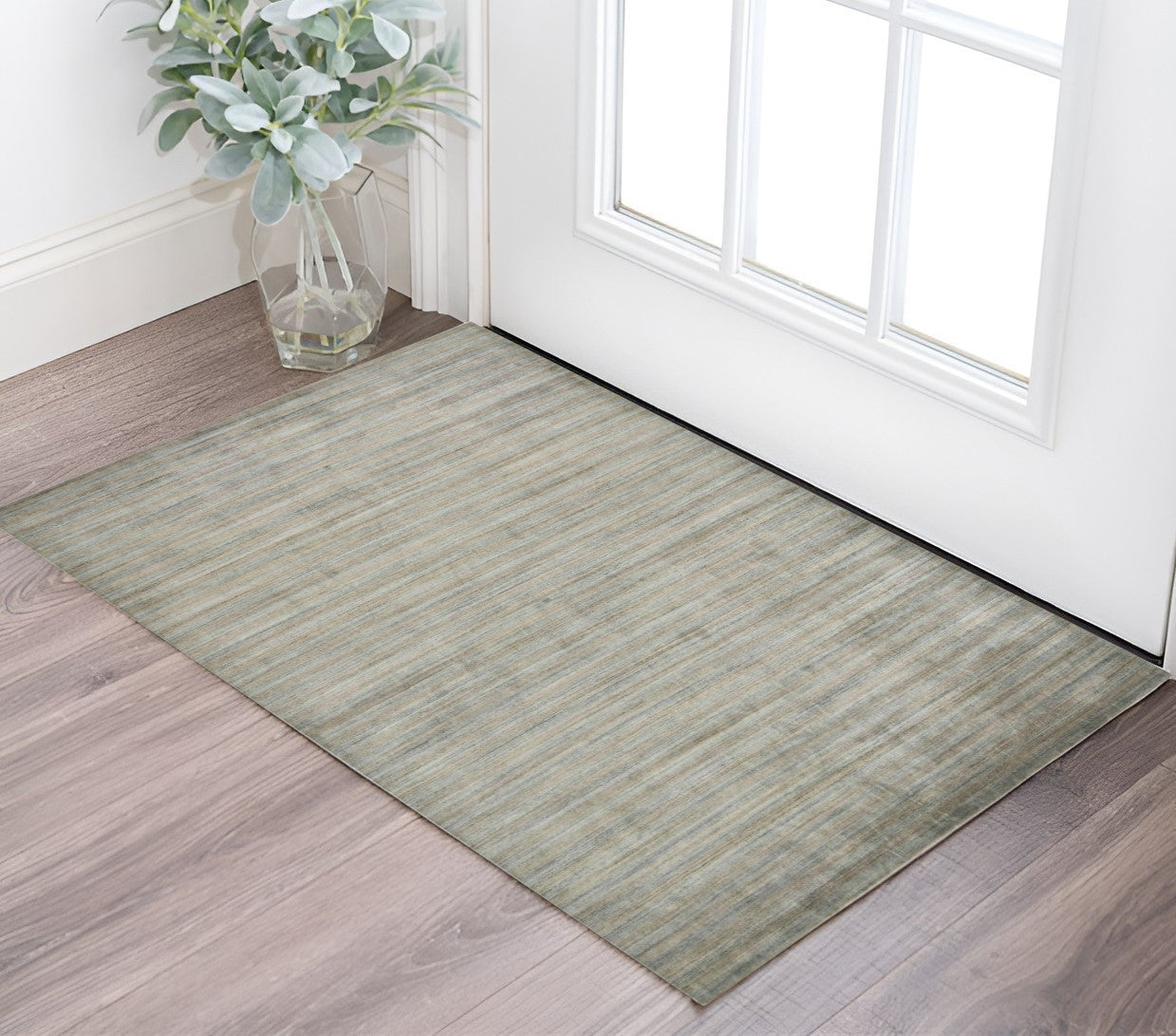 3 X 5 Silver And Gray Wool Striped Hand Woven Area Rug