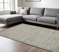 9 X 12 Silver And Gray Wool Striped Hand Woven Area Rug