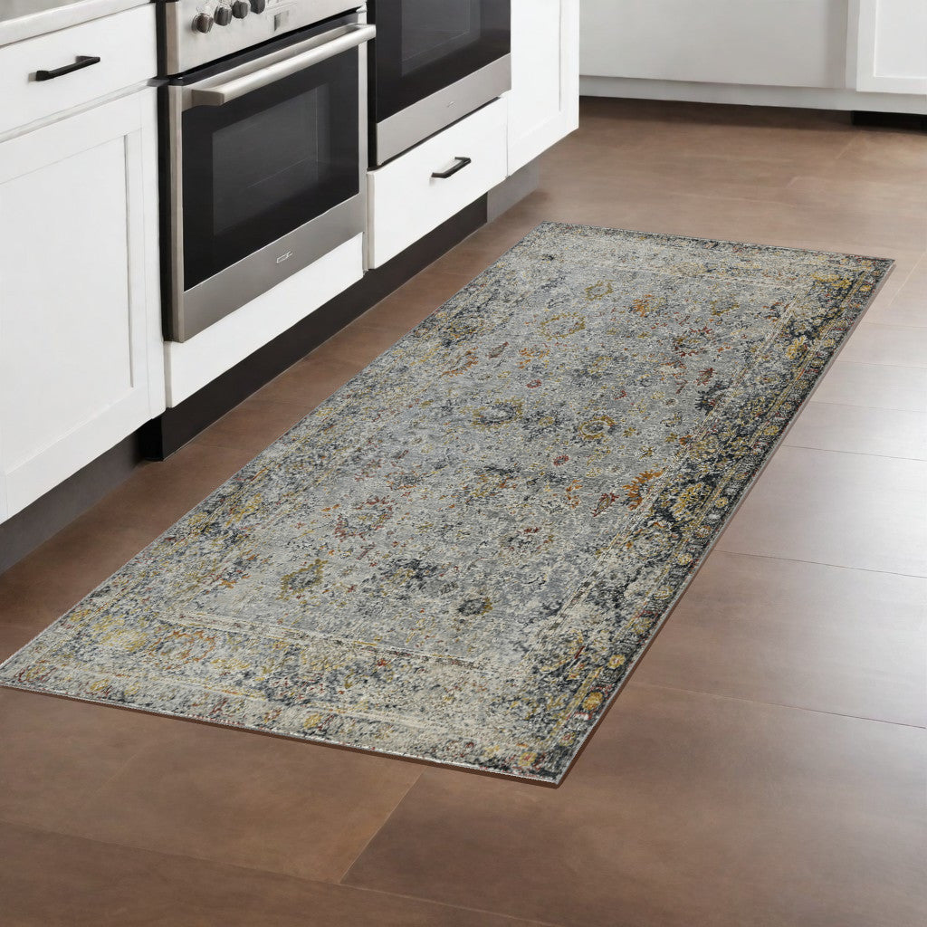 8 Gray Blue And Rust Floral Medallion Runner Rug