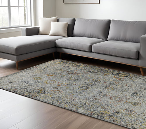 10 X 14 Gray Blue And Rust Floral Medallion Area Rug