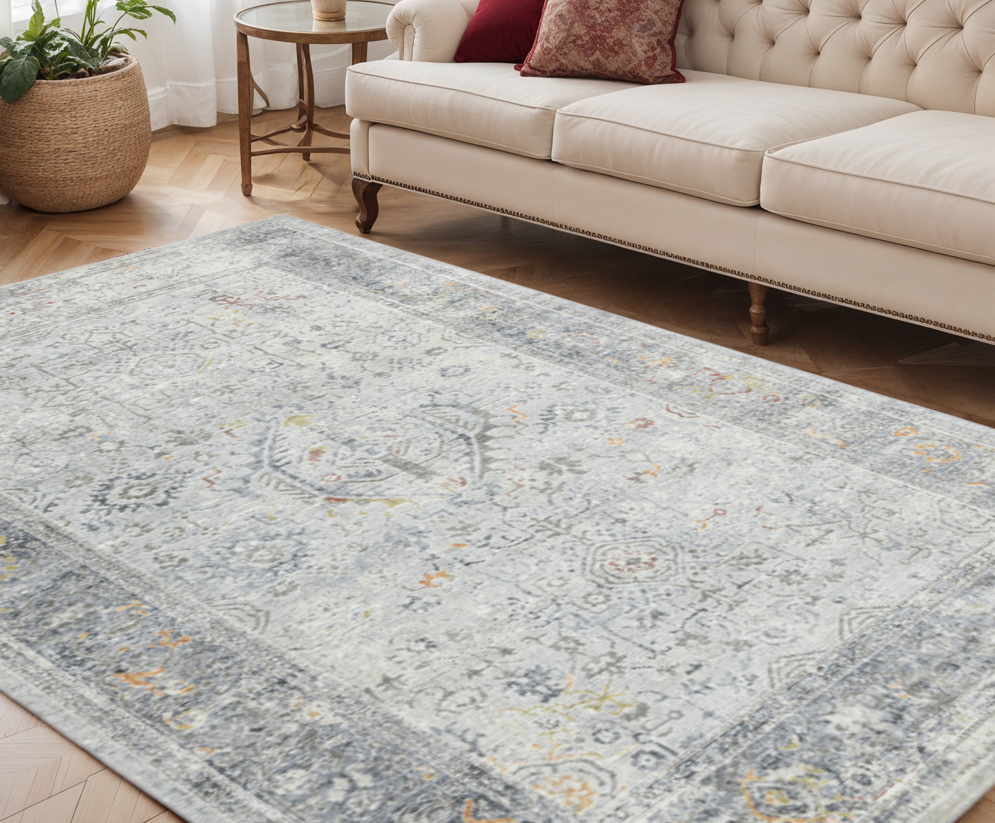 5 X 8 Gray Silver And Rust Medallion Area Rug
