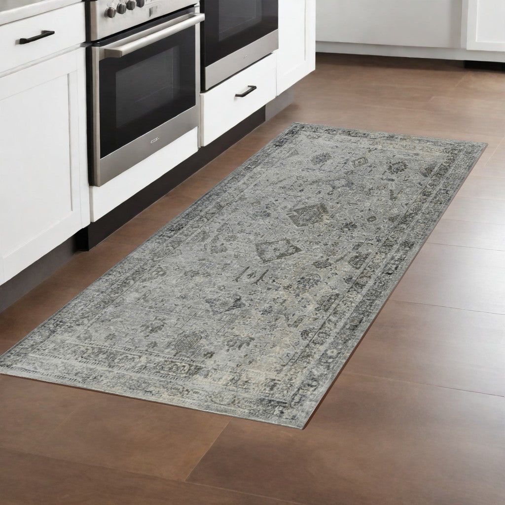 8 Gray And Charcoal Medallion Runner Rug