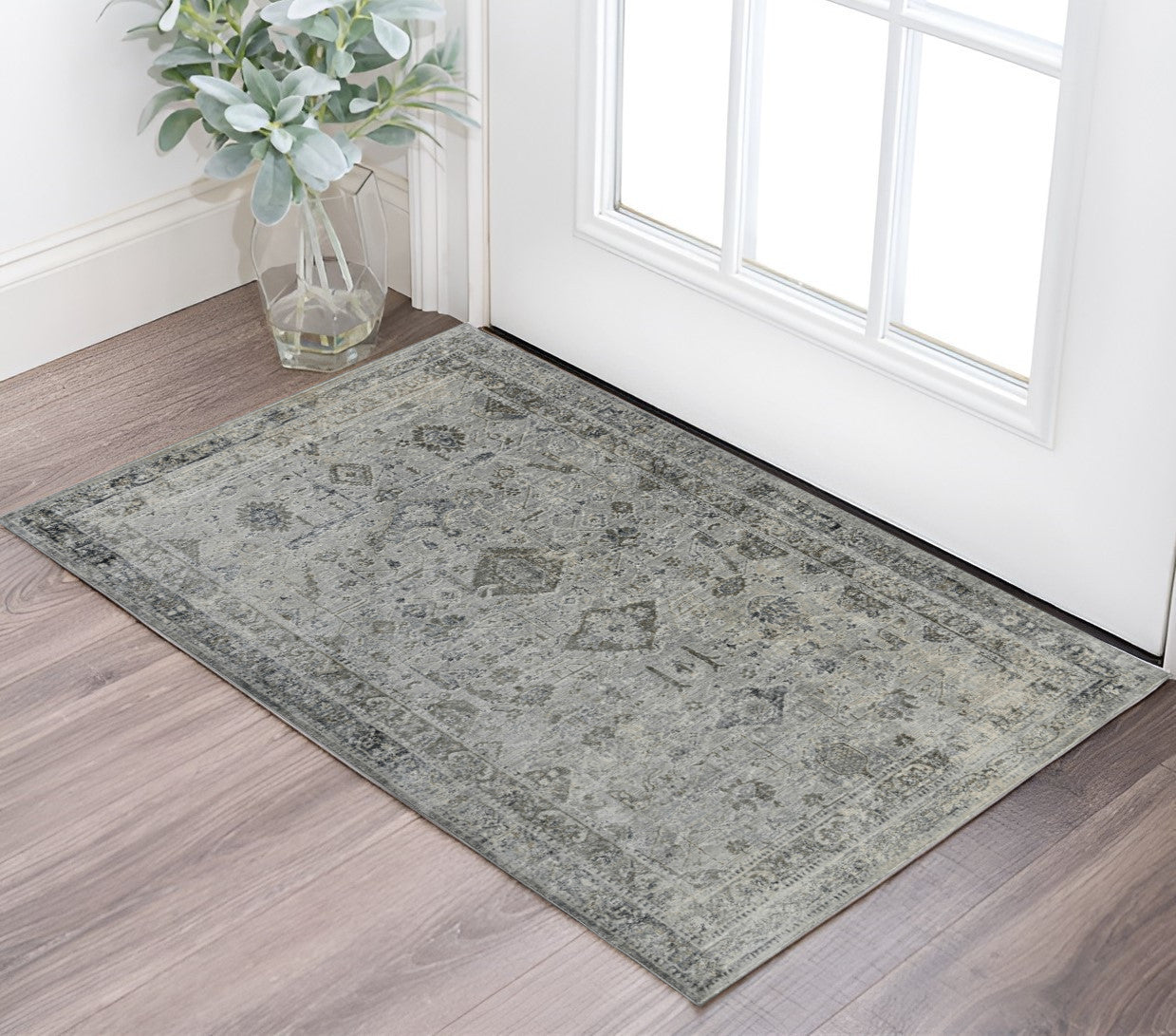 2 X 3 Gray And Charcoal Medallion Area Rug