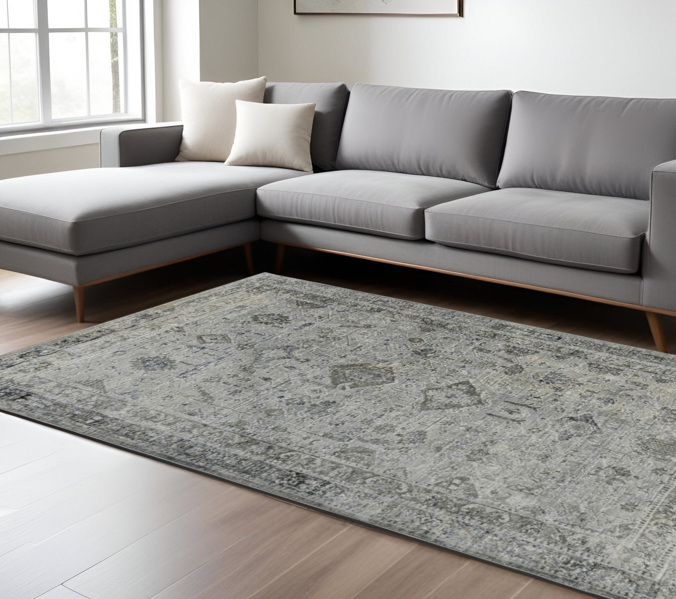 8 X 11 Gray And Charcoal Medallion Area Rug