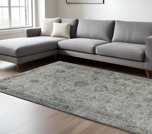 10 X 14 Gray And Charcoal Medallion Area Rug
