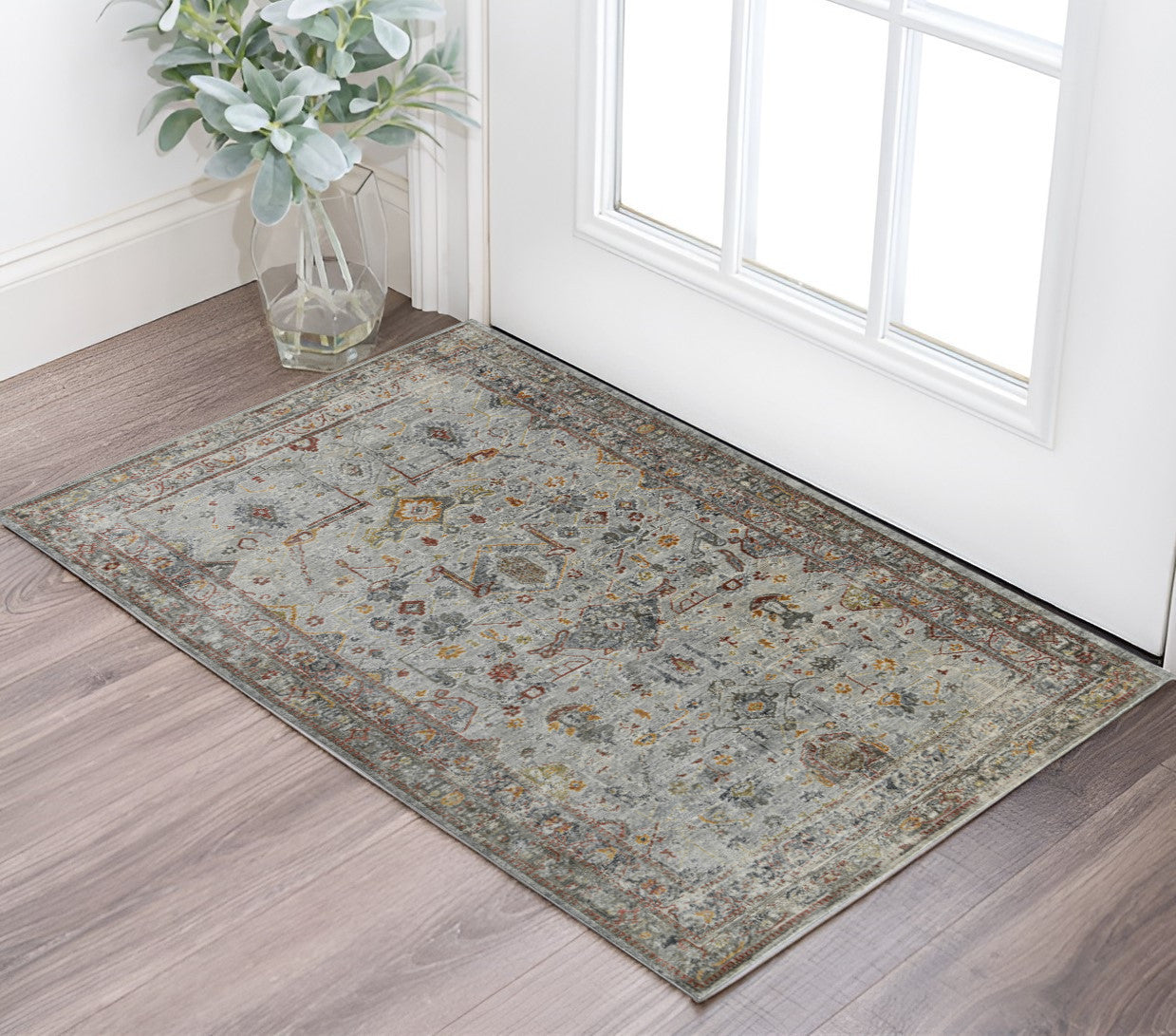 3 X 5 Gray Rust And Brown Medallion Area Rug