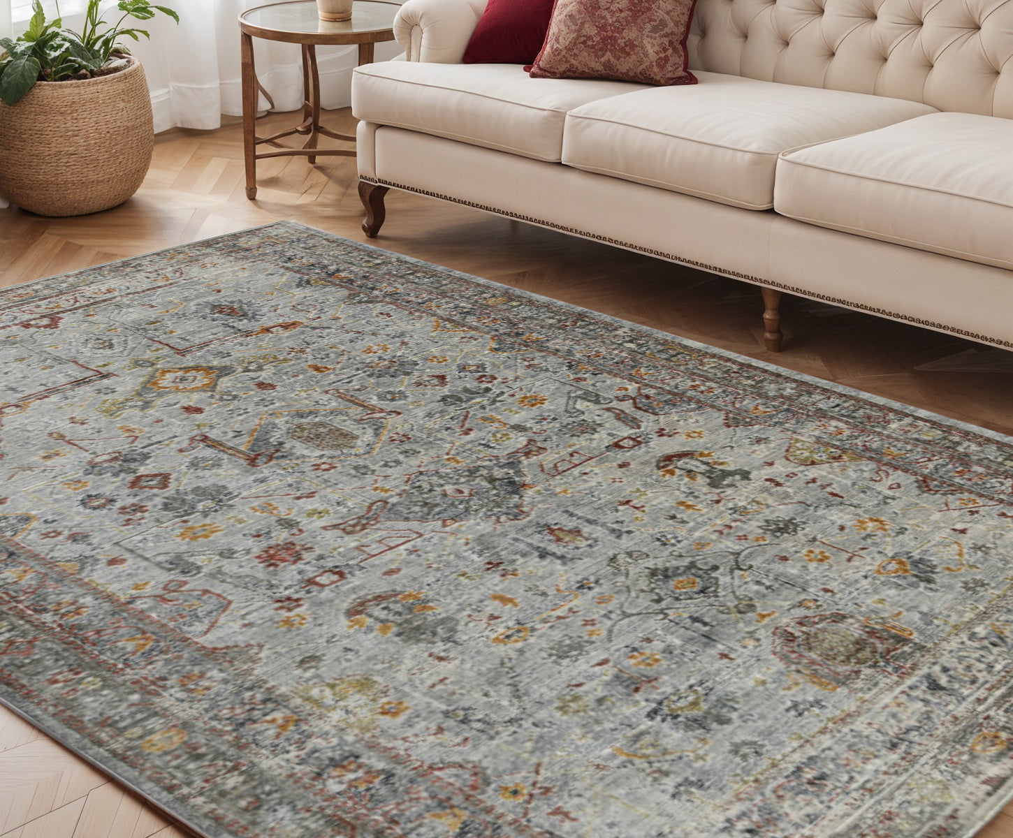 5 X 8 Gray Rust And Brown Medallion Area Rug