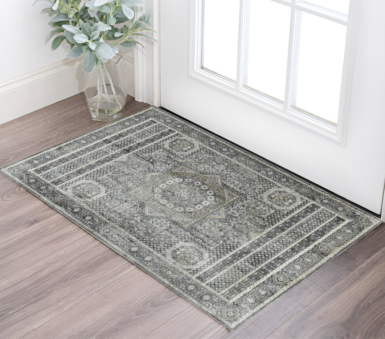 3 X 5 Charcoal And Gray Medallion Area Rug