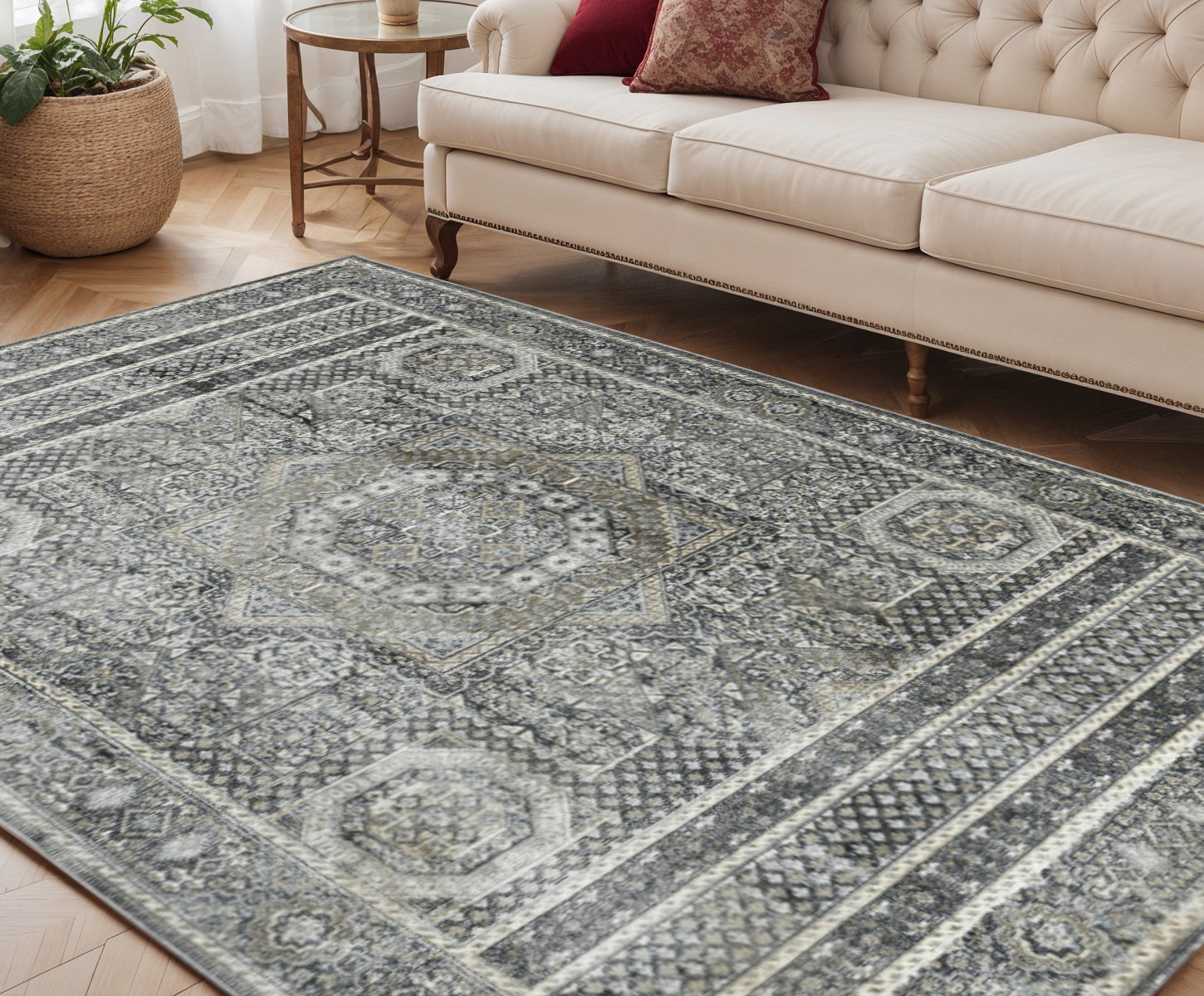 5 X 8 Charcoal And Gray Medallion Area Rug