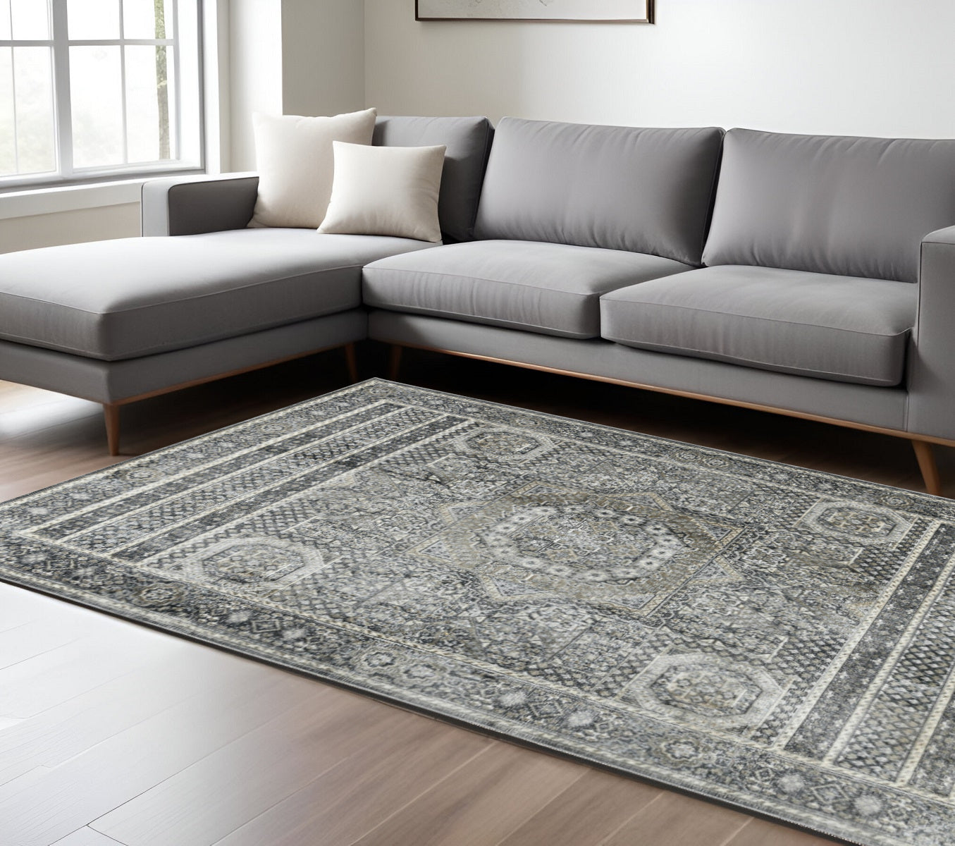 9 X 12 Charcoal And Gray Medallion Area Rug