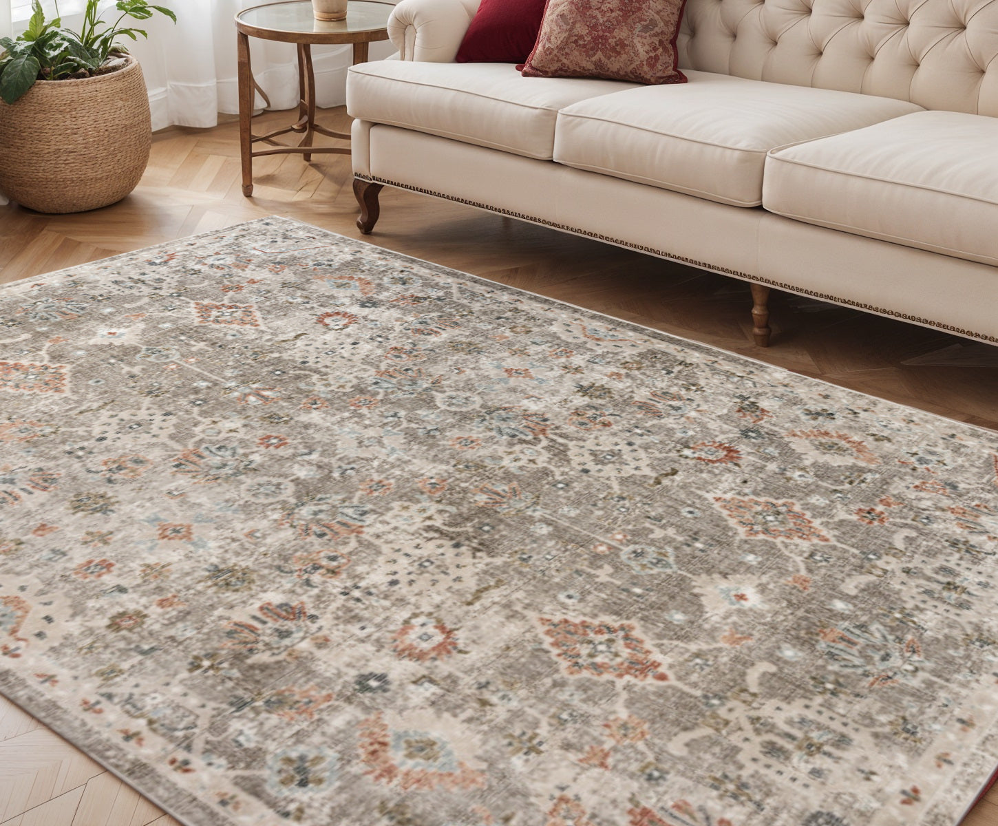 5 X 8 Gray Ivory And Brown Medallion Area Rug