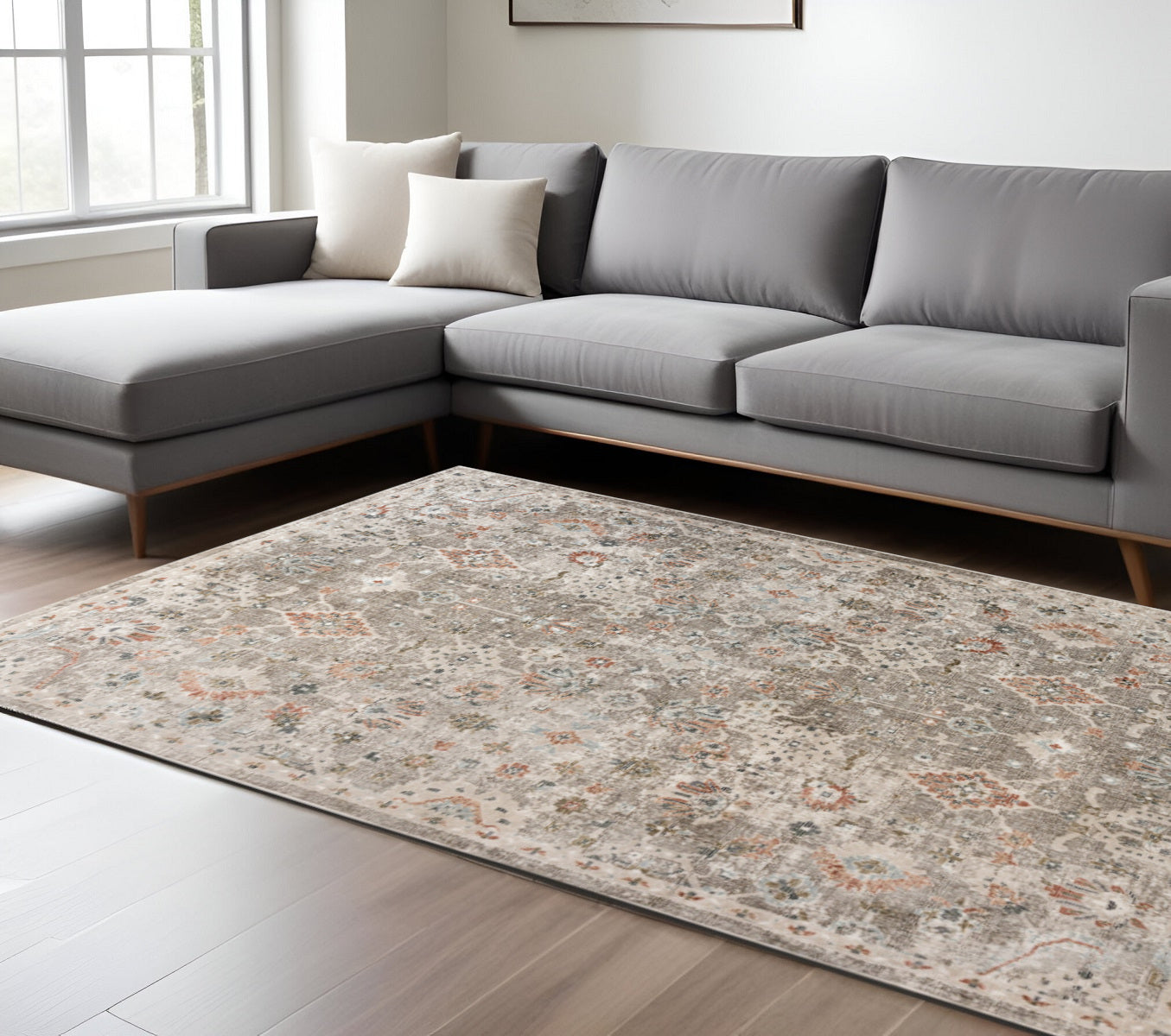8 X 11 Gray Ivory And Brown Medallion Area Rug