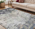 5 X 8 Beige Dark Blue And Gray Abstract Area Rug