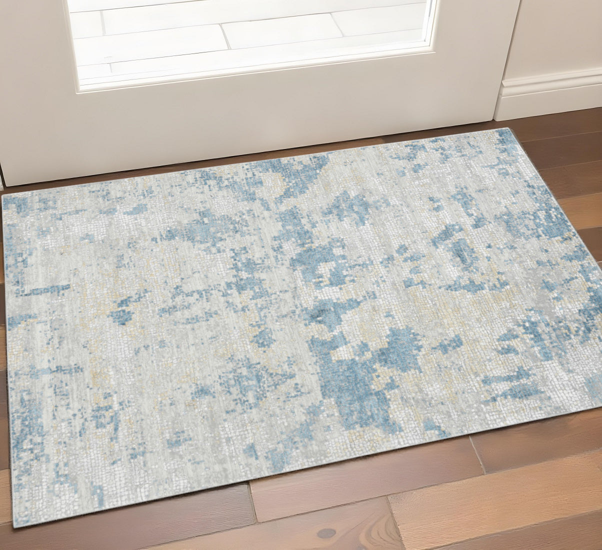 2 X 3 Ivory And Sky Blue Abstract Area Rug