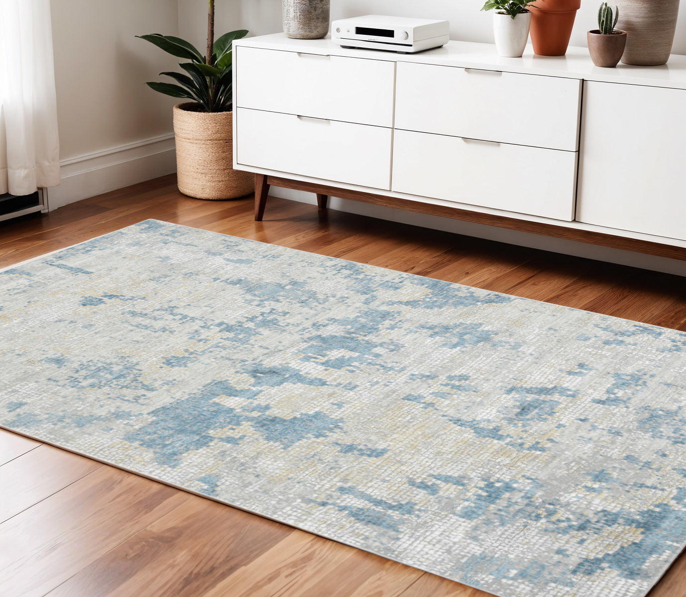 4 X 6 Ivory And Sky Blue Abstract Area Rug