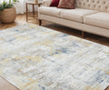 5 X 8 Gold Ivory And Blue Abstract Area Rug