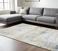 8 X 10 Gold Ivory And Blue Abstract Area Rug