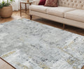 5 X 8 Gray Black And Ivory Abstract Area Rug
