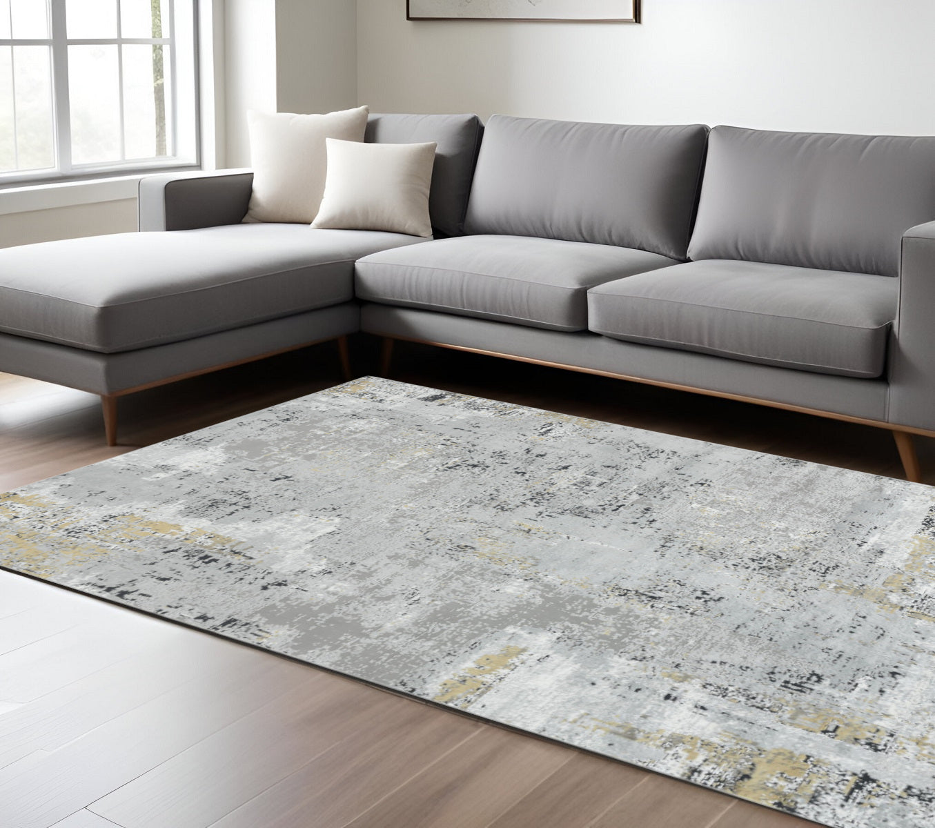 10 X 14 Gray Black And Ivory Abstract Area Rug