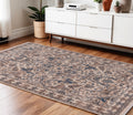 4 X 5 Tan And Blue Oriental Area Rug With Fringe