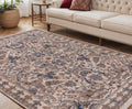 5 X 8 Tan And Blue Oriental Area Rug With Fringe
