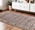 4 X 5 Gray Tan And Beige Oriental Area Rug With Fringe