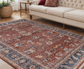 5 X 8 Red Beige And Blue Oriental Area Rug With Fringe