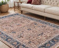 5 X 8 Teal Brown And Beige Oriental Area Rug With Fringe