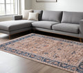 9 X 13 Teal Brown And Beige Oriental Area Rug With Fringe