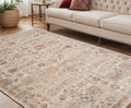 5 X 7 Ivory And Brown Floral Medallion Area Rug With Fringe