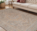 5 X 7 Blue And Sand Floral Medallion Area Rug With Fringe