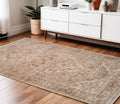 4 X 6 Beige And Brown Floral Medallion Area Rug With Fringe
