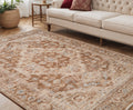 5 X 7 Sand And Brown Floral Medallion Area Rug With Fringe