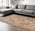 9 X 12 Sand And Brown Floral Medallion Area Rug With Fringe