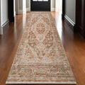 3 X 10 Sand And Brown Floral Medallion Runner Rug With Fringe