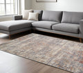 9 X 12 Gray Ivory And Brick Red Abstract Area Rug With Fringe