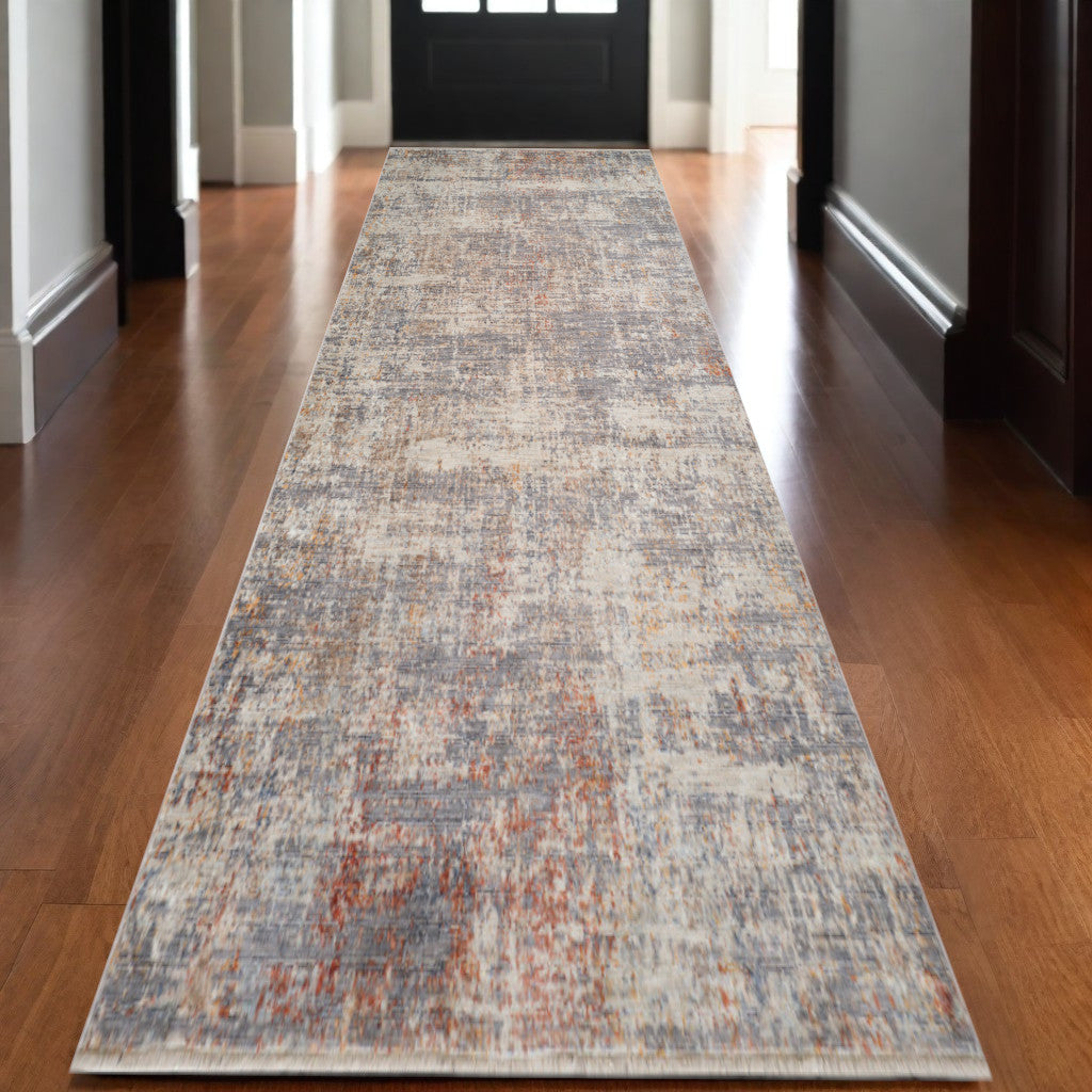 3 X 10 Gray Ivory And Brick Red Floral Medallion Runner Rug With Fringe