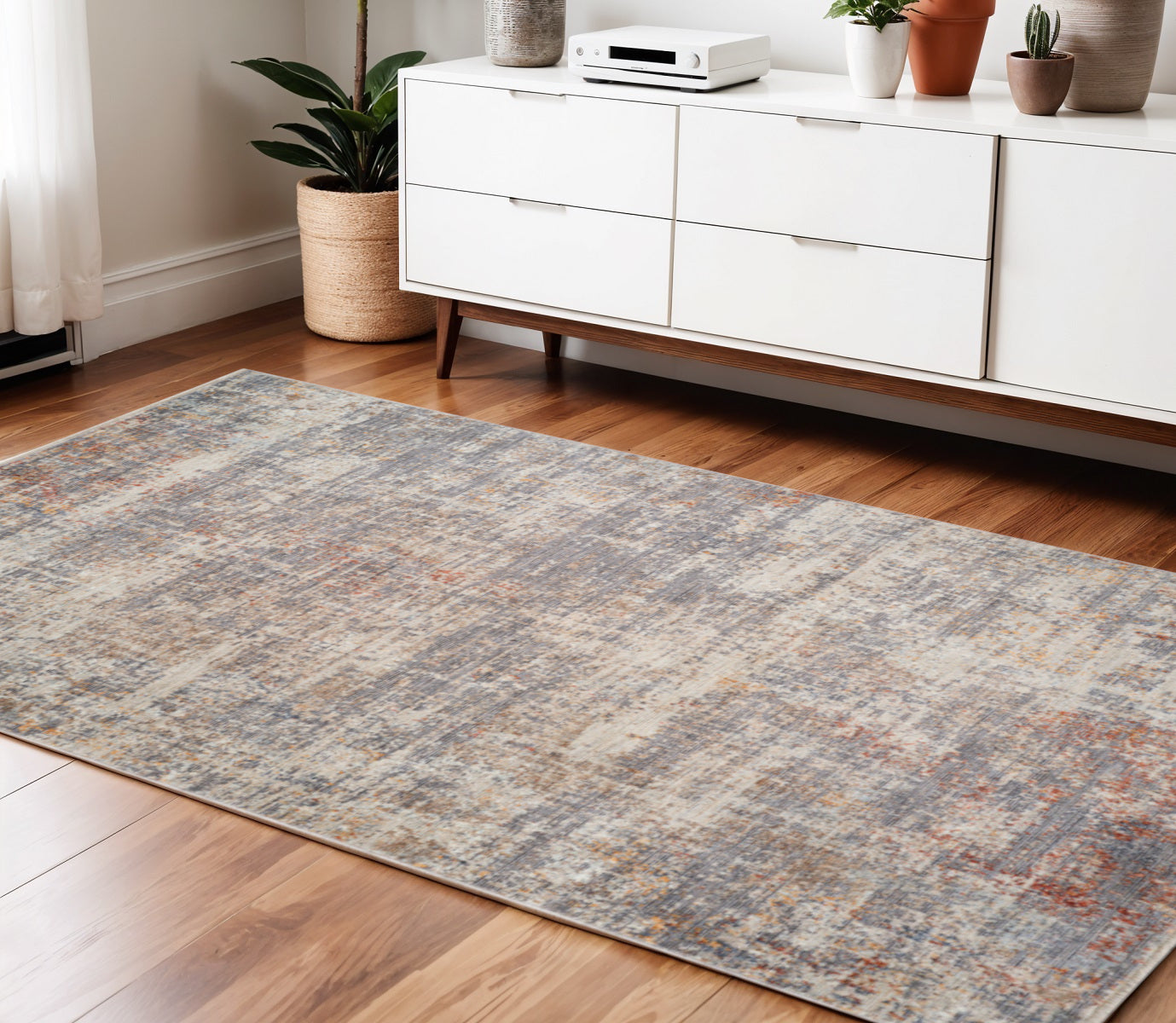 4 X 6 Gray Ivory And Brick Red Abstract Area Rug With Fringe
