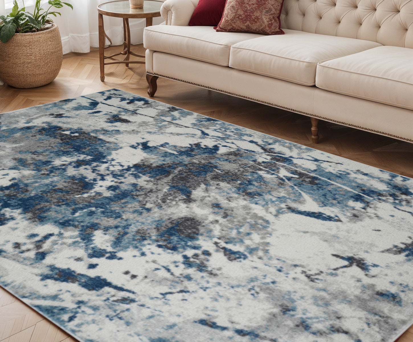5 X 8 Ivory Teal And Black Abstract Area Rug