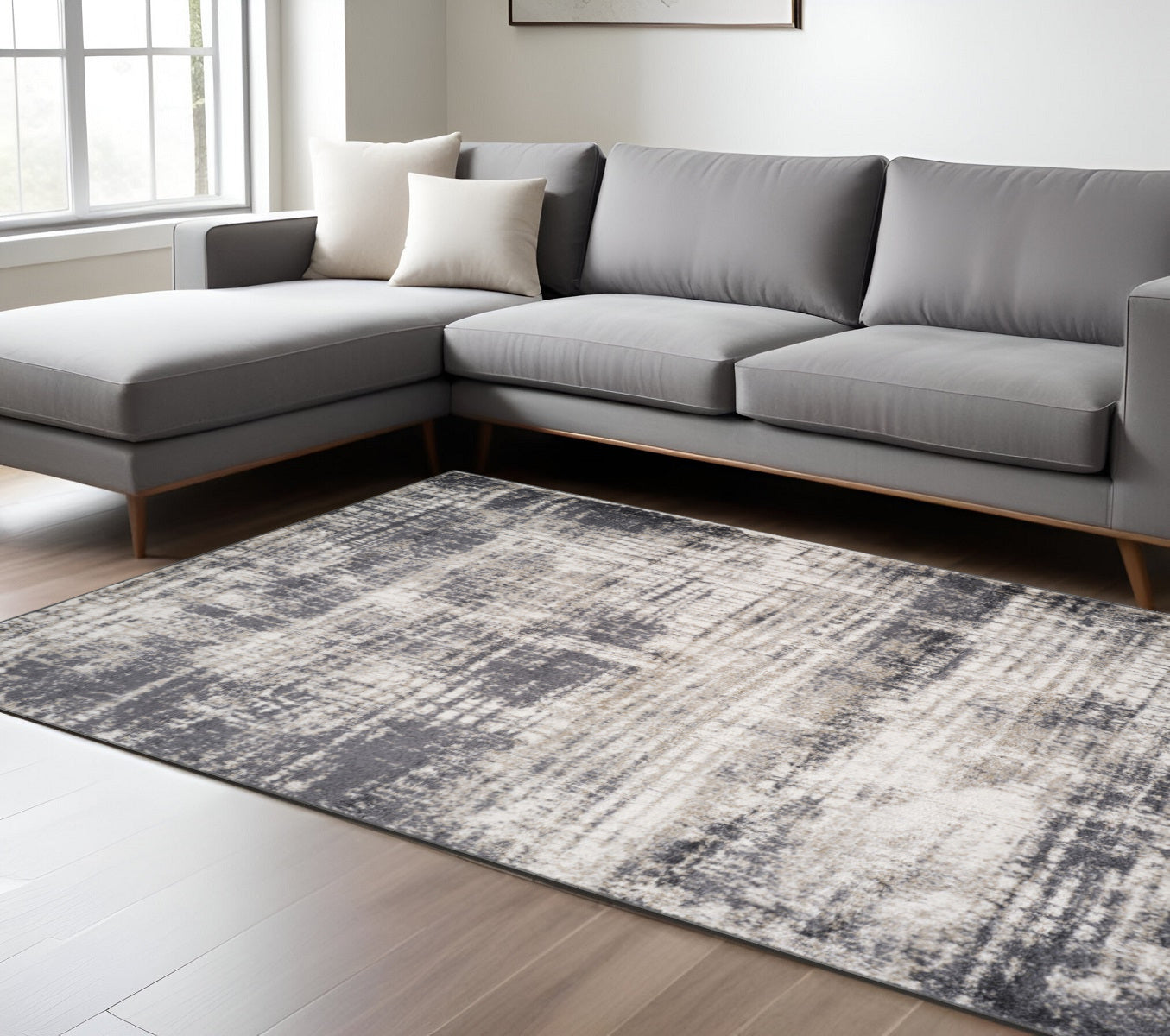 7 X 9 Gray And Ivory Abstract Area Rug